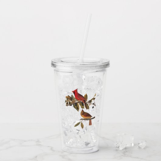 オードボン（鳥）ショウジョウコウカンチョウペアインワイルドアーモンドツリー アクリルタンブラー (アイス裏面)