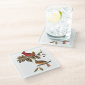 オードボン(鳥)ショウジョウコウカンチョウペアインワイルドアーモンドツリー ガラスコースター (アングル)