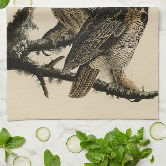 オードボ素晴らしンのアメリカの鳥から生まれた角型フクロウ キッチンタオル (折り畳み)