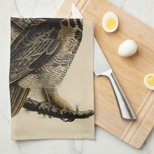 オードボ素晴らしンのアメリカの鳥から生まれた角型フクロウ キッチンタオル (四つ折り)