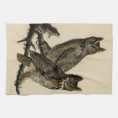 オードボ素晴らしンのアメリカの鳥から生まれた角型フクロウ キッチンタオル (横)