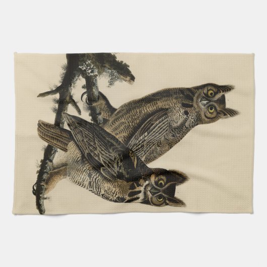 オードボ素晴らしンのアメリカの鳥から生まれた角型フクロウ キッチンタオル (横)