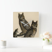 オードボ素晴らしンのアメリカの鳥から生まれた角型フクロウ スクエア壁時計 (ホーム)