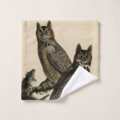 オードボ素晴らしンのアメリカの鳥から生まれた角型フクロウ バスタオルセット (ウォッシュタオル)
