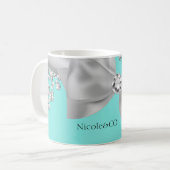 オードリーガールモダンブルービッグホワイトボウダイヤモンド コーヒーマグカップ (正面左)