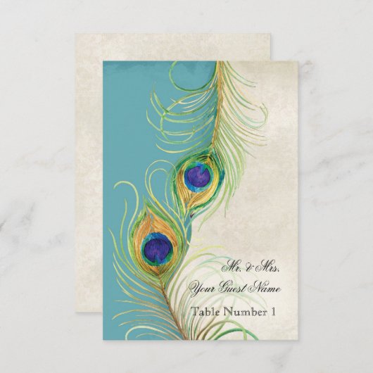 オードリージャンヌピーコックフェザーアクアダマスク招待状 招待状 (正面/裏面)