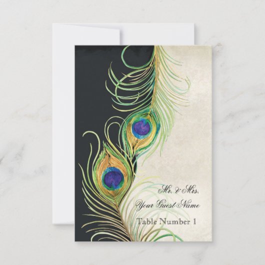 オードリージャンヌピーコックフェザーブラックダマスク招待状 招待状 (正面)