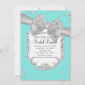 オードリーブルービッグホワイトボウダイヤモンドブライダルシャワー 招待状 (正面)