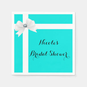 オードリーブルー&ホワイトエレガントグラムダイアモンドボウシック スタンダードカクテルナプキン