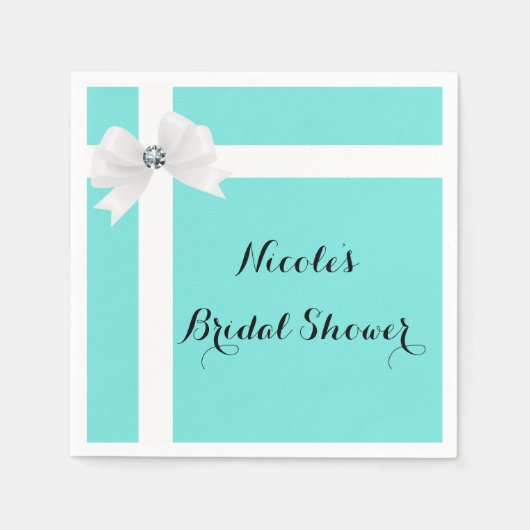 オードリーブルー&ホワイトエレガントグラムダイアモンドボウシック スタンダードカクテルナプキン (正面)