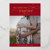 オードリー赤いホイルのクリスマス妊娠の発表 箔シーズンカード (正面)