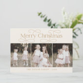 オードリー金ゴールドモダンファミリーフォトヴィンテージクリスマス シーズンカード (スタンド正面)