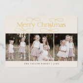 オードリー金箔ファミリーフォトヴィンテージクリスマス 箔シーズンカード (正面)