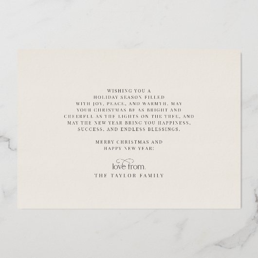 オードリー金箔ファミリーフォトヴィンテージクリスマス 箔シーズンカード (裏面)