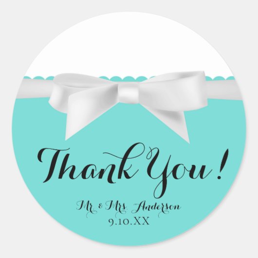 オードリー ティール ホワイト ボウ モダン グラム スイート16 パーティー ラウンドシール (正面)