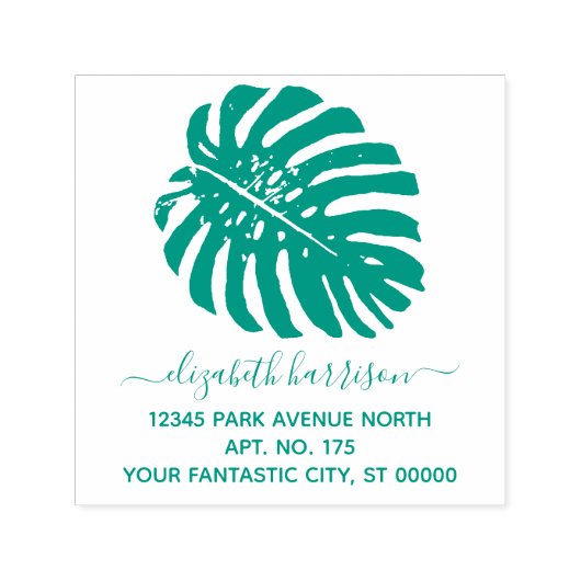 オーナストロピカルグリーンリー差出人住所4ライン セルフインキングスタンプ (デザイン)