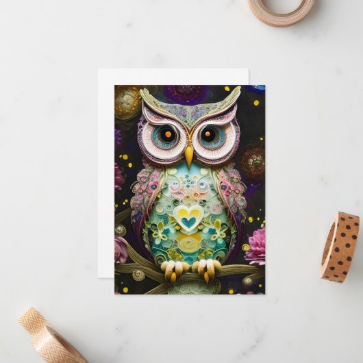 オーナット製の豪華な複雑な冬の春フクロウ ノートカード (正面/裏面インサイチュ)