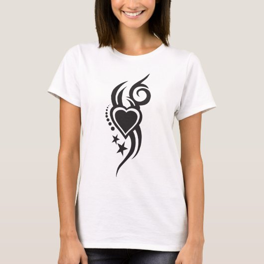 オーナメンタル フラワー ハート タトゥー Tシャツ (正面)