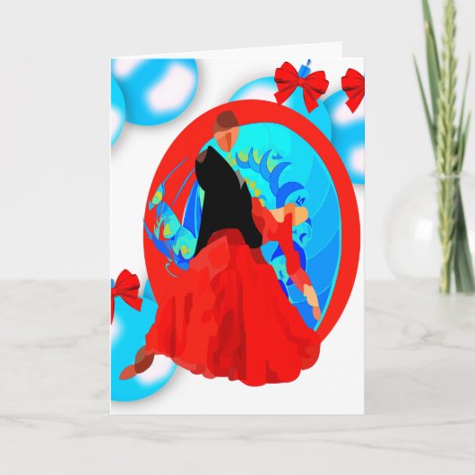 オーナメントおよび弓クリスマスの社交ダンスのダンサー カード (正面)