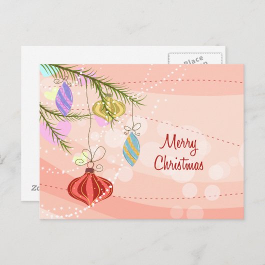 オーナメントかわいらしピンクのクリスマスポストカード シーズンポストカード (正面/裏面)