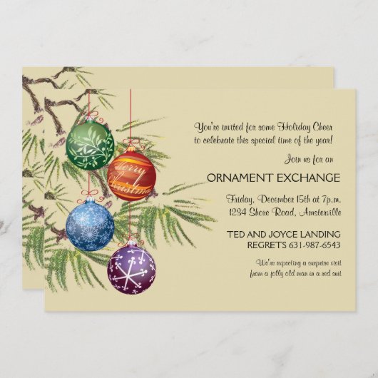 オーナメントかわいらし-ホリデーパーティ招待状 招待状 (正面/裏面)