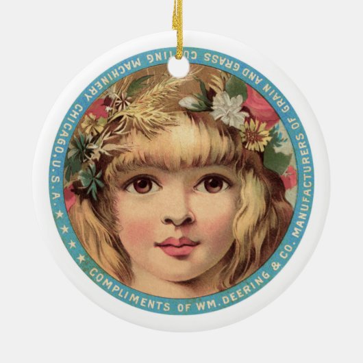 オーナメントかわいらし、花の付いた少女ヴィンテージ セラミックオーナメント (裏面)