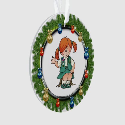 オーナメントが付いている後輩の赤い毛のマツリース オーナメント (正面)