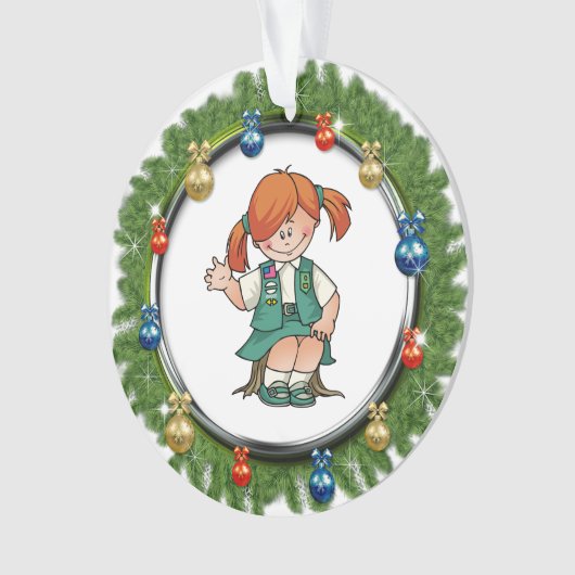 オーナメントが付いている後輩の赤い毛のマツリース オーナメント (正面)