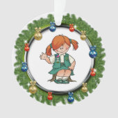 オーナメントが付いている後輩の赤い毛のマツリース オーナメント (正面)