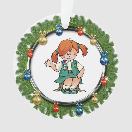 オーナメントが付いている後輩の赤い毛のマツリース オーナメント (正面)