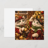 オーナメントでクリスマスツリーを飾るかわいい猫たち シーズンカード (正面/裏面)