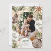 オーナメントで囲まれた写真のホリデーカード シーズンカード (正面)