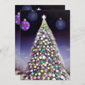 オーナメントで覆われたクリスマスツリー シーズンカード (正面/裏面)