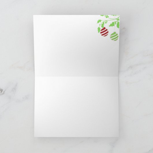 オーナメントとの写真のクリスマスカードの赤 シーズンカード (内部)