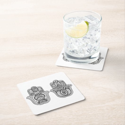 オーナメントとの手描きのHamsa スクエアペーパーコースター (インサイチュ)