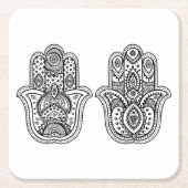 オーナメントとの手描きのHamsa スクエアペーパーコースター (正面)