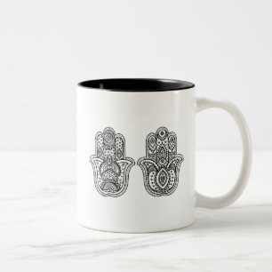 オーナメントとの手描きのHamsa ツートーンマグカップ