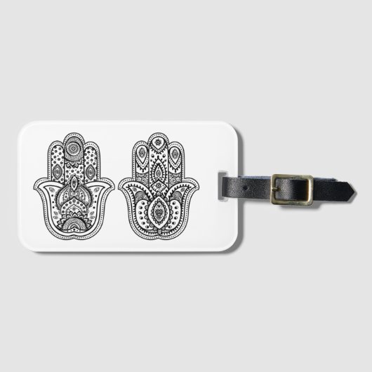 オーナメントとの手描きのHamsa ラゲッジタグ (正面横)