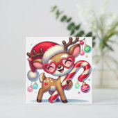オーナメントとキャンディーケーンで微笑むトナカイ シーズンカード (スタンド正面)