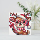 オーナメントとキャンディーケーンの魅力的なトナカイ シーズンカード (スタンド正面)