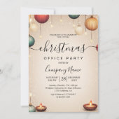 オーナメントとキャンドルベージュクリスマスオフィスパーティー 招待状 (正面)
