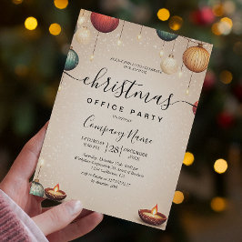 オーナメントとキャンドルベージュクリスマスオフィスパーティー 招待状