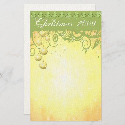 オーナメントとクリスマスツリーが並んだ文房具 便箋 (正面/裏面)