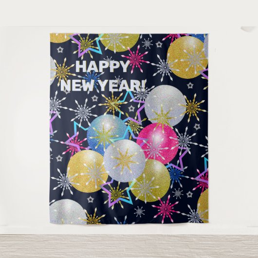 オーナメントとスノーフレークのホリデーパーティー タペストリー (正面)