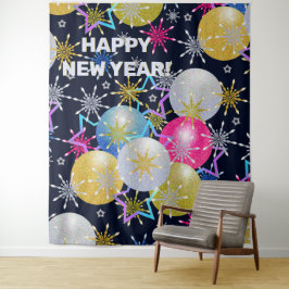 オーナメントとスノーフレークのホリデーパーティ タペストリー