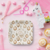 オーナメントとパインと素朴一緒に楽しいクリスマス ペーパープレート (パーティー)