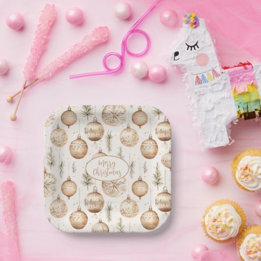 オーナメントとパインと素朴一緒に楽しいクリスマス ペーパープレート (パーティー)