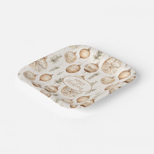 オーナメントとパインと素朴一緒に楽しいクリスマス ペーパープレート (傾斜あり)