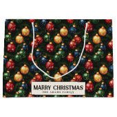 オーナメントとパインブランチカスタムズのメリークリスマス ラージペーパーバッグ (正面)