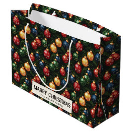 オーナメントとパインブランチカスタムズのメリークリスマス ラージペーパーバッグ